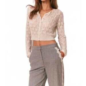 NEW LOVESHACKFANCY calico embellished pointelle cardigan in ivory